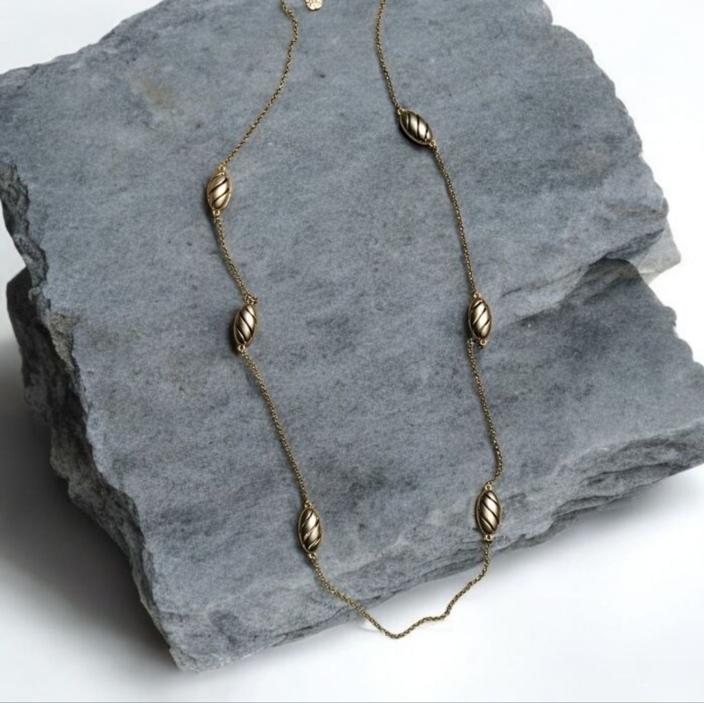 MONET Liz Claiborne Long Gold Tone Accent Open Cut work Beaded Necklace 34" NWOT